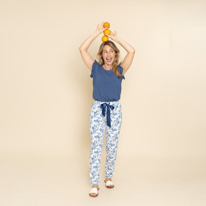 Charlie Choe Women's Pyjama Trousers White Blue Flowers