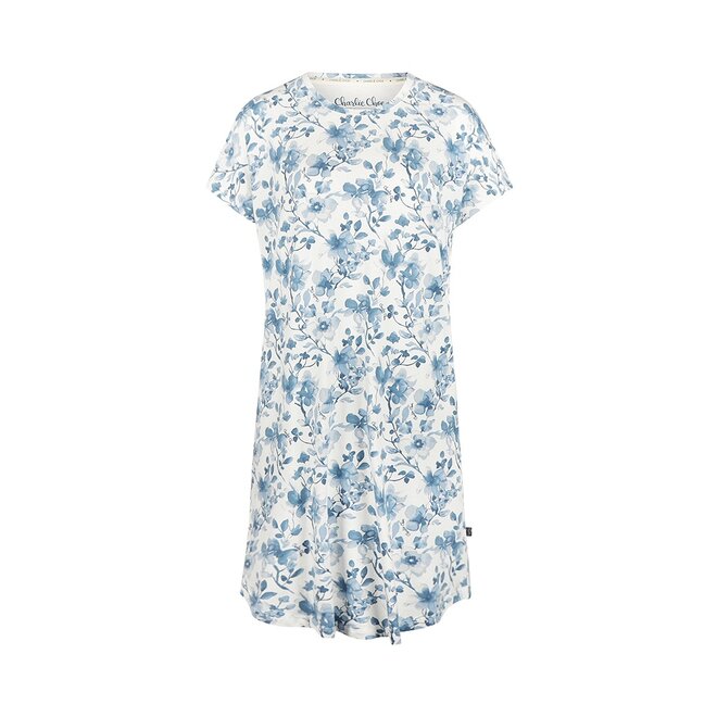 Charlie Choe Damen Pyjama Bigshirt Weiß Blaue Blumen