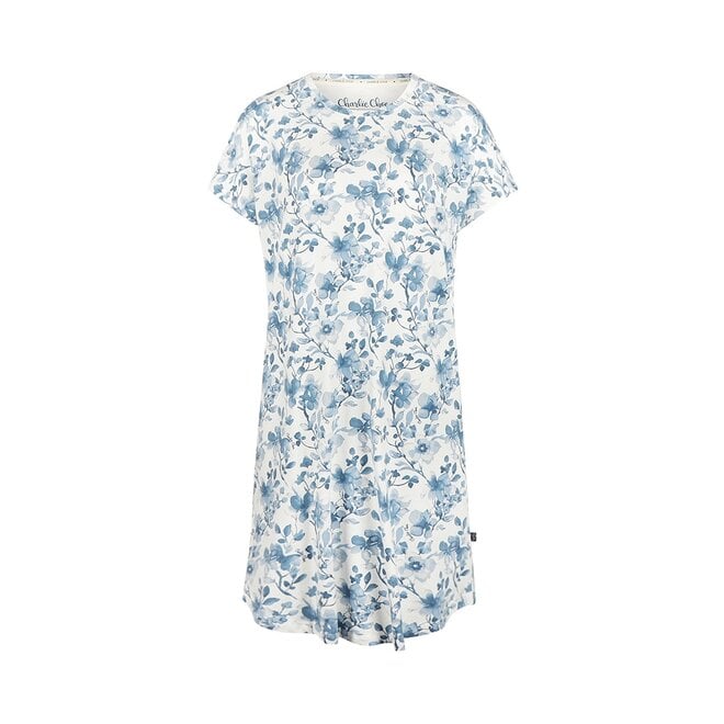 Charlie Choe Women's Pyjama Big Shirt White Blue Flowers
