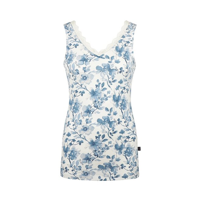 Charlie Choe Dames Lace Top Wit Blauwe Bloemen