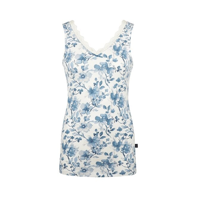 Charlie Choe Women's Lace Top White Blue Flowers