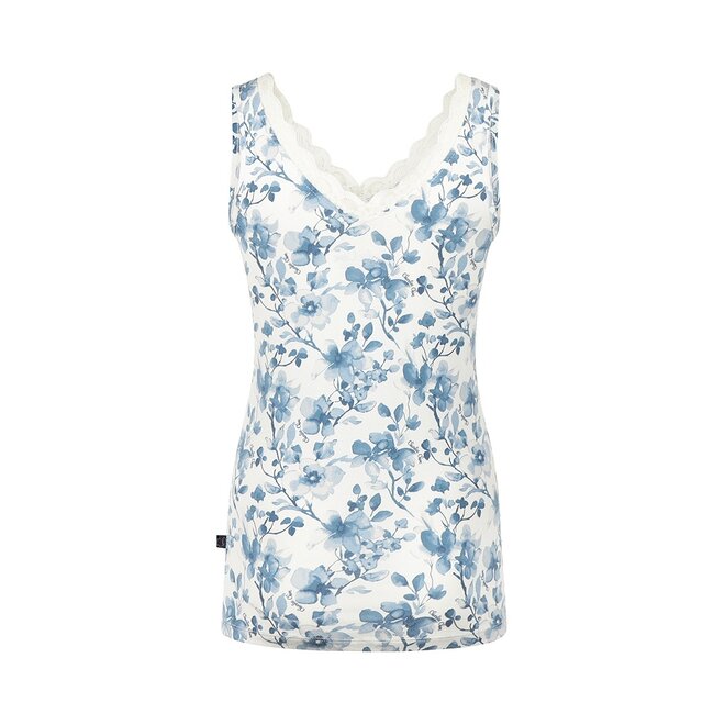 Charlie Choe Dames Lace Top Wit Blauwe Bloemen