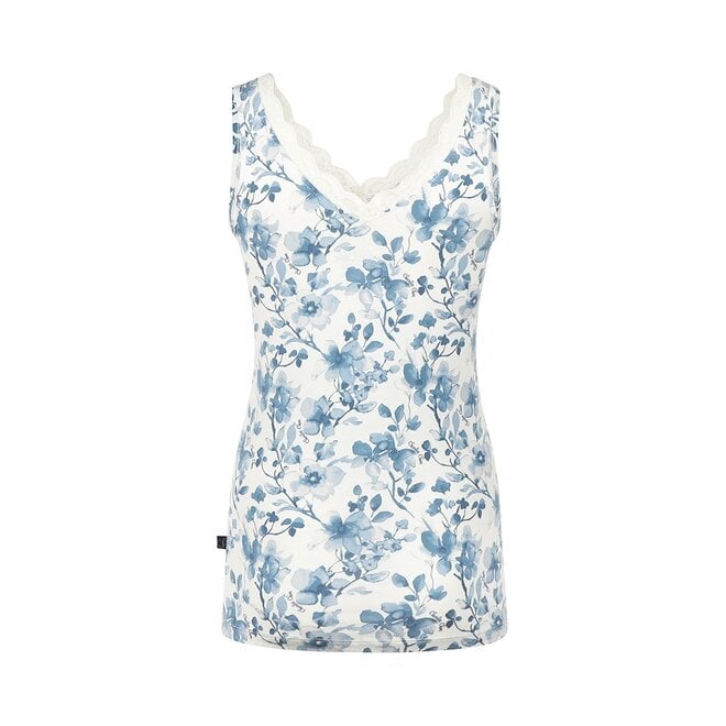 Charlie Choe Women's Lace Top White Blue Flowers
