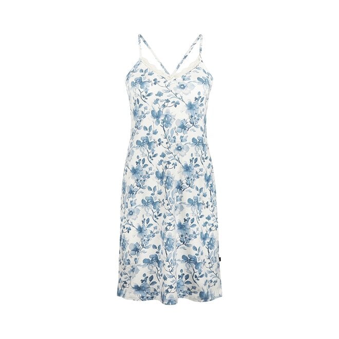 Charlie Choe Dames Pyjama Slipdress Wit Blauwe Bloemen