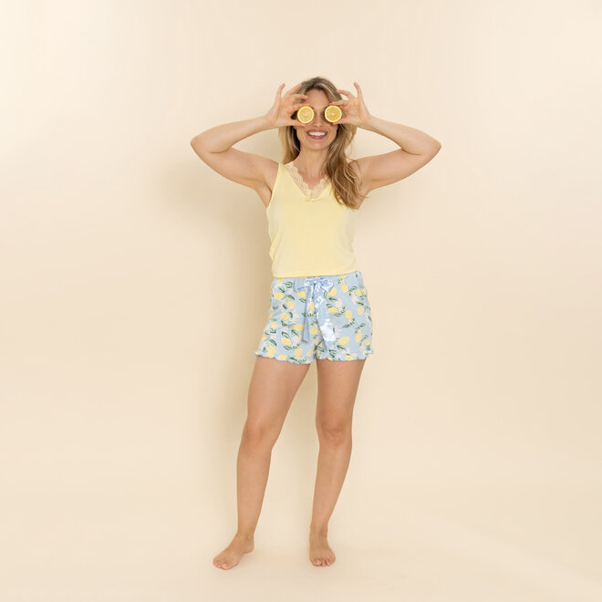 Charlie Choe Damen Rüschen-Pyjama-Shorts Hellblau Zitrone