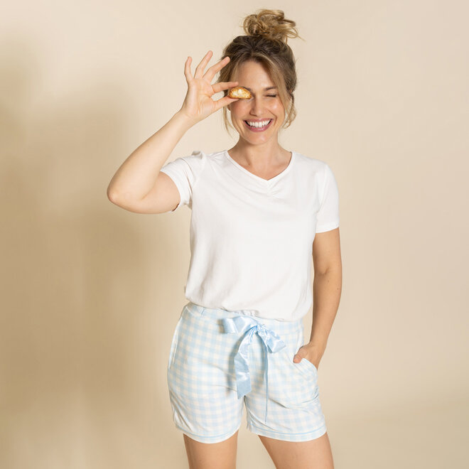 Charlie Choe Dames Pyjama Short Lichtblauw Geruit