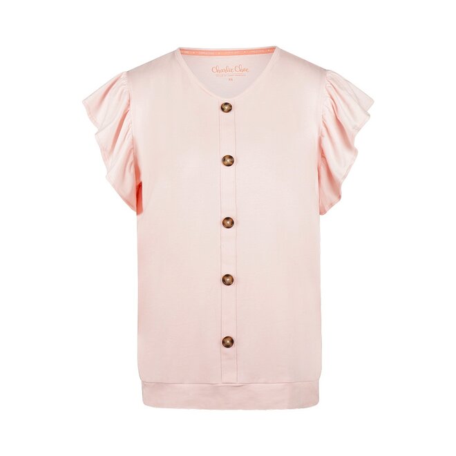 Charlie Choe Women's Boxy Pyjama T-shirt Decorative Buttons Light Peach