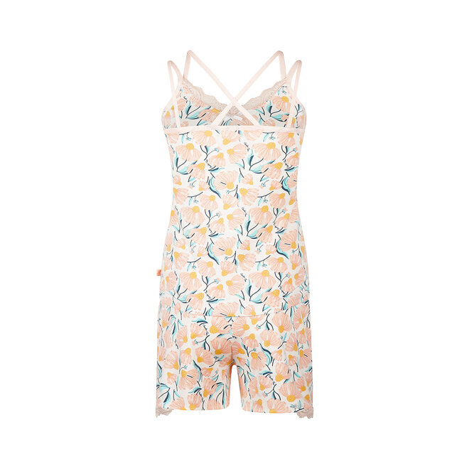 Charlie Choe Dames Pyjama Shortama Licht Peach Bloemen
