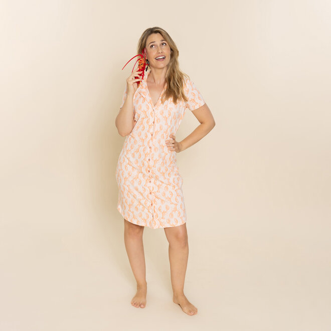 Charlie Choe Women's Nightdress with Collar Light Peach Lobsters