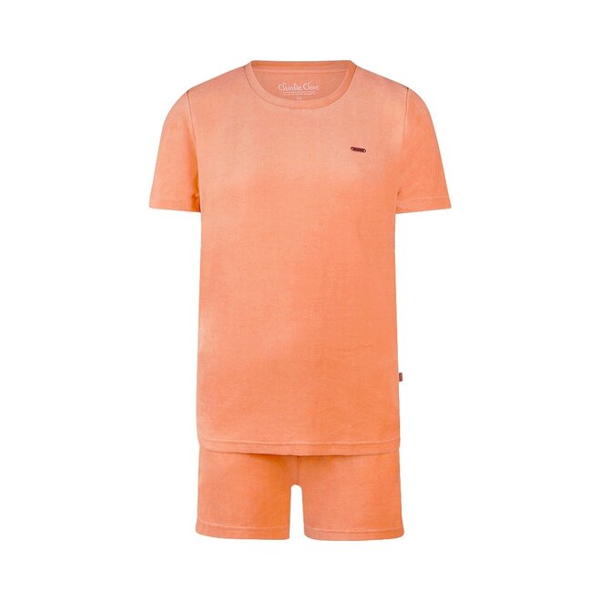 Charlie Choe Damen Velours Pyjama Shorts Set Pfirsich