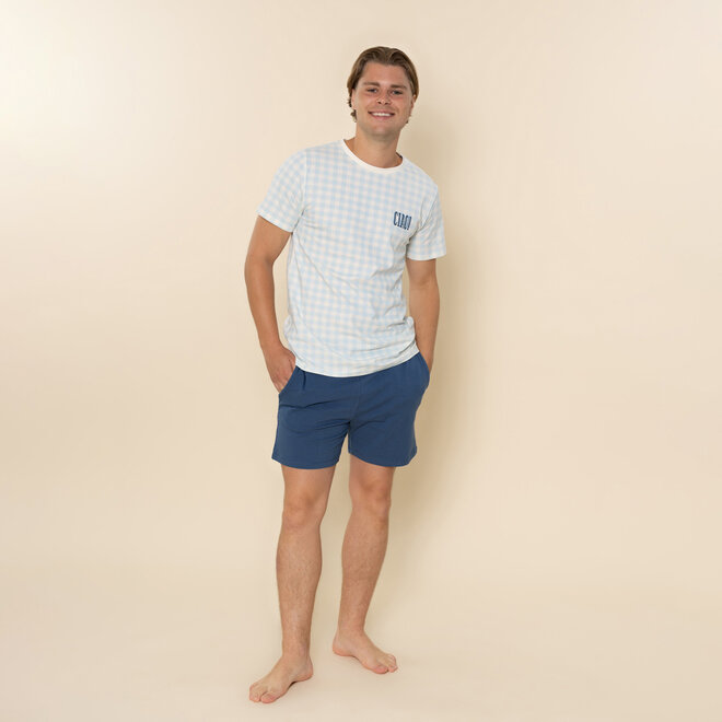 Charlie Choe Men's Pyjama Shorts Set Light Blue Check