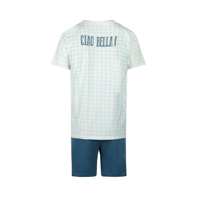 Charlie Choe Herren Pyjama-Shorts Set Hellblau Kariert