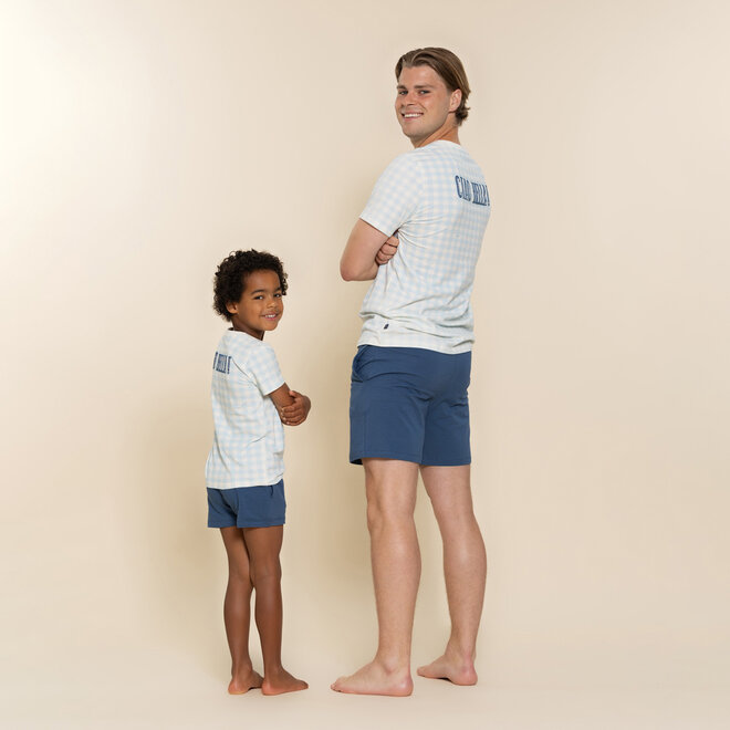 Charlie Choe Herren Pyjama-Shorts Set Hellblau Kariert