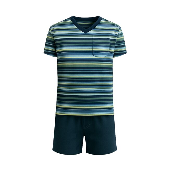 Charlie Choe Herren Pyjama-Shorts-Hemd marineblau gestreift