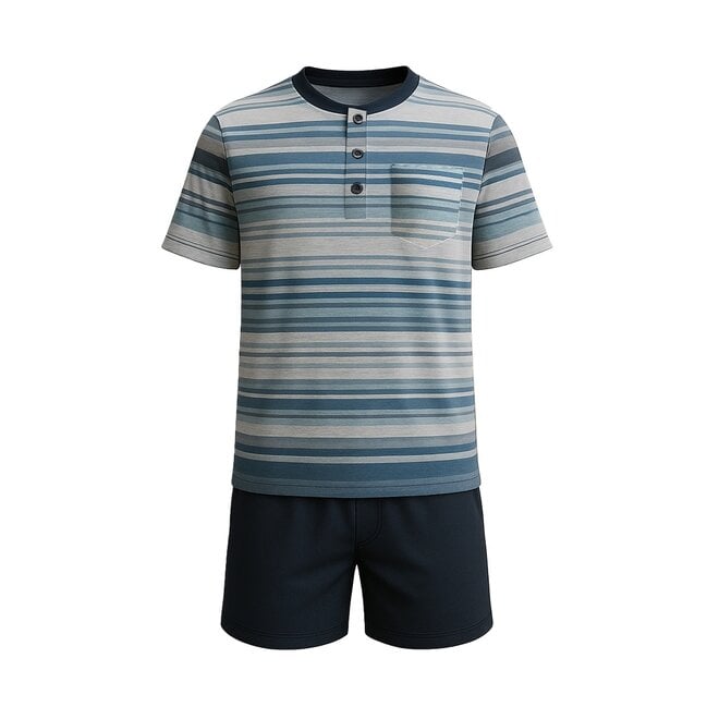 Charlie Choe Men's Pyjama Shortama Navy Striped Buttons