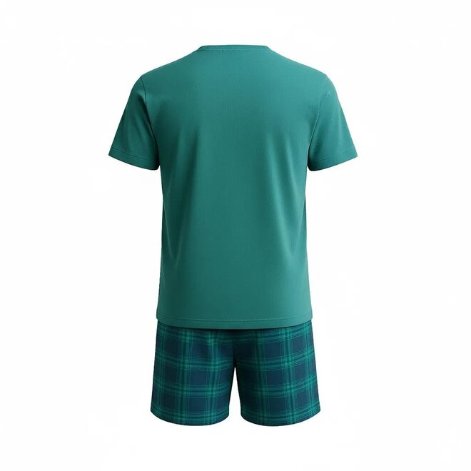 Charlie Choe Herren Pyjama Shortama grün-blau kariert