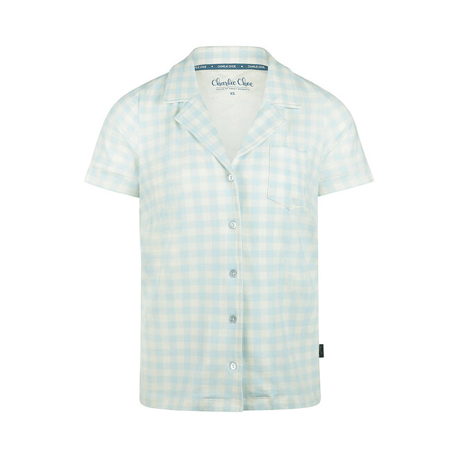 Charlie Choe Women's Pyjama Shirt Light Blue Checked