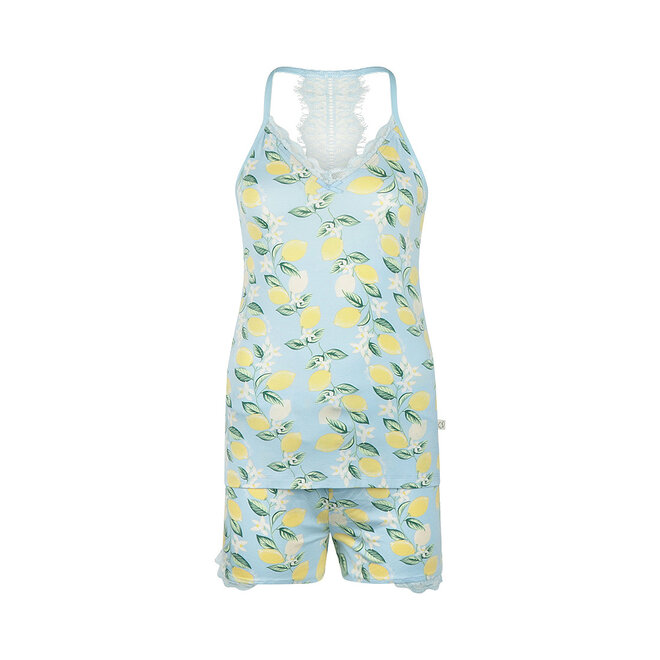 Charlie Choe Damen Pyjama-Shortshemd Hellblau Zitrone