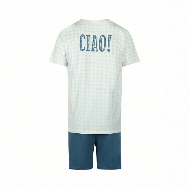 Charlie Choe Men's Pyjama Shorts Set Light Blue Check