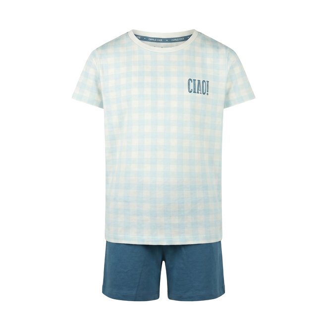 Charlie Choe Jungen Pyjama Shortama Hellblau Kariert