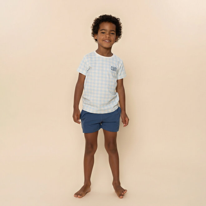 Charlie Choe Boys Pyjama Shortama Light Blue Checked
