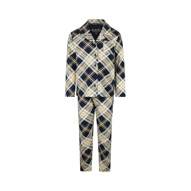 Charlie Choe Mädchen-Pyjama Marineblau-Beige mit Karomuster
