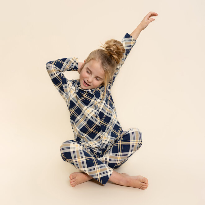 Charlie Choe Meisjes Pyjama Navy Beige Ruit