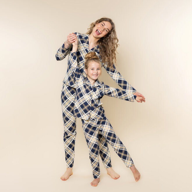 Charlie Choe Meisjes Pyjama Navy Beige Ruit