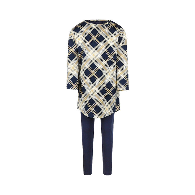 Charlie Choe Mädchen-Pyjama-Set mit Oversize-Shirt, marineblau-beige, kariert