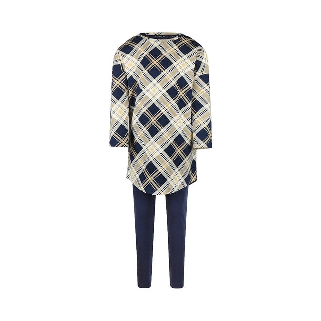 Charlie Choe Meisjes Pyjama Bigshirt Set Navy Beige Ruit