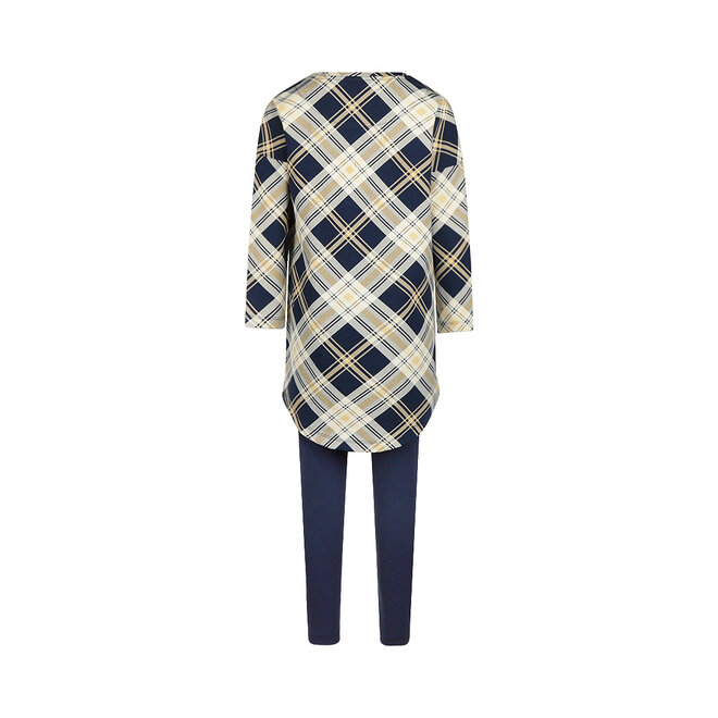 Charlie Choe Girls’ Pyjamas Oversized T-shirt Set, Navy and Beige Chequered