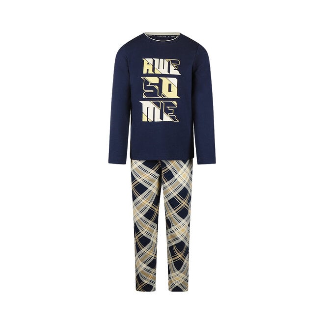 Charlie Choe Jungen-Pyjama Marineblau-Beige Karomuster