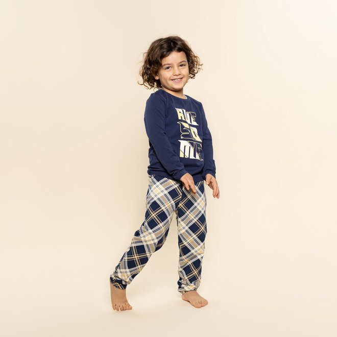Charlie Choe Jongens Pyjama Navy Beige Ruit