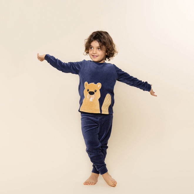 Charlie Choe Jongens Velours Set Navy Bever