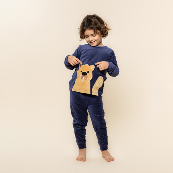 Charlie Choe Boys’ Velour Set, Navy, Beaver