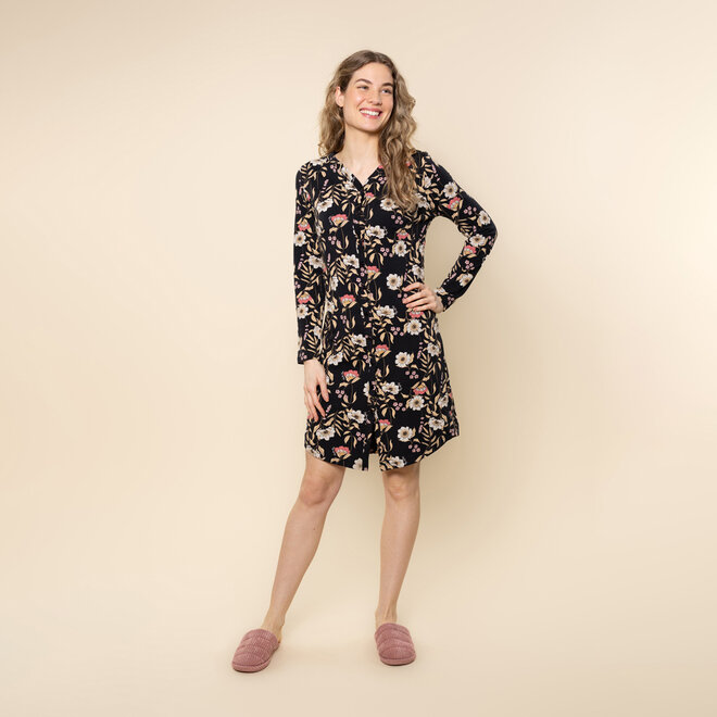 Charlie Choe Damen-Nachthemd, schwarz, Blumenmuster
