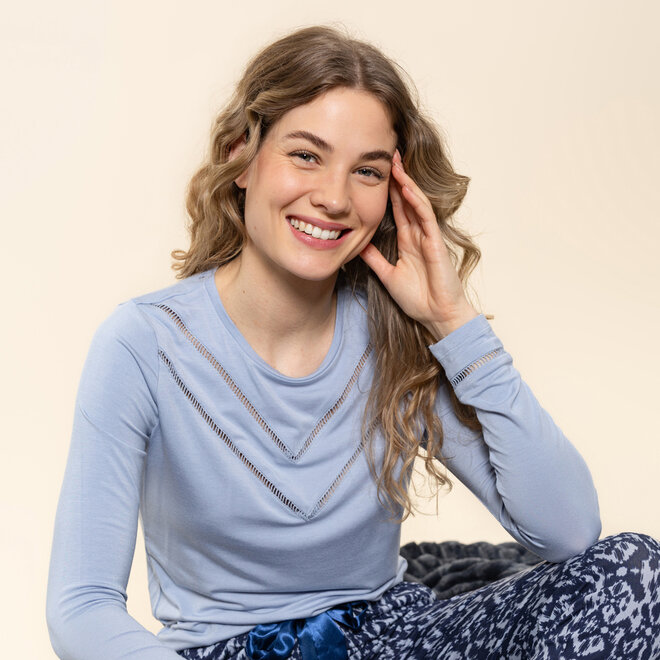 Charlie Choe Dames Pyjama Shirt Lichtblauw