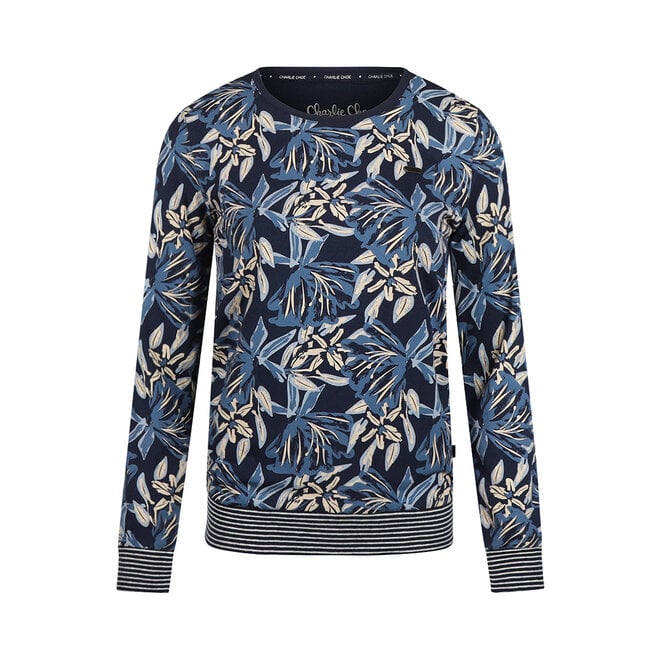 Charlie Choe Damen-Pullover, marineblau, mit Blumenmuster