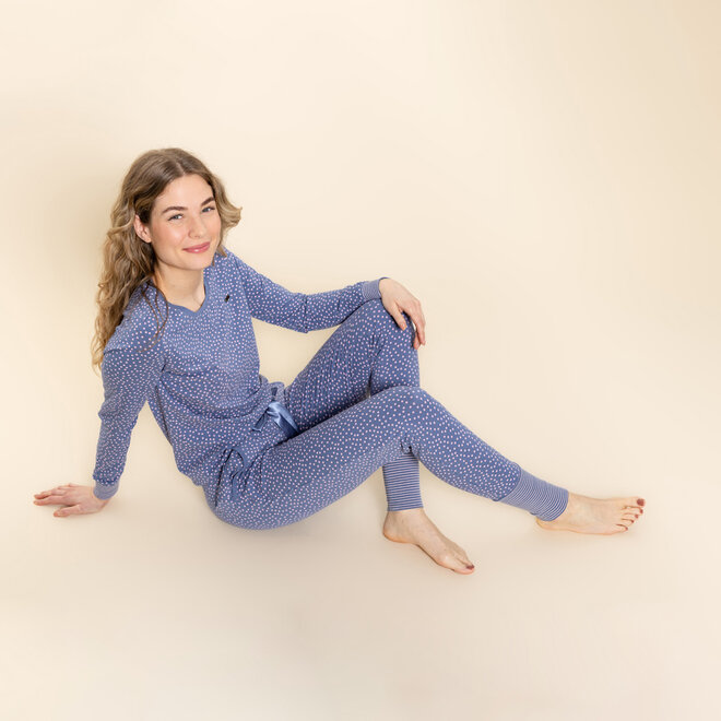 Charlie Choe Women’s Lounge Trousers, Light Blue Dots