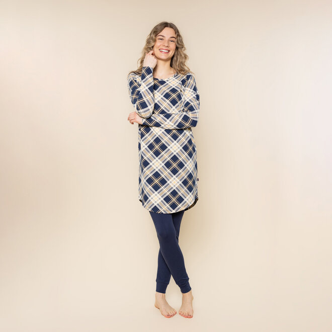 Charlie Choe Dames Bigshirt Navy Ruit