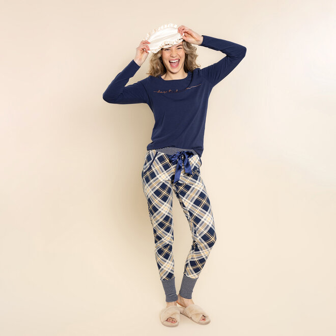 Charlie Choe Damen-Lounge-Hose, marineblau, kariert