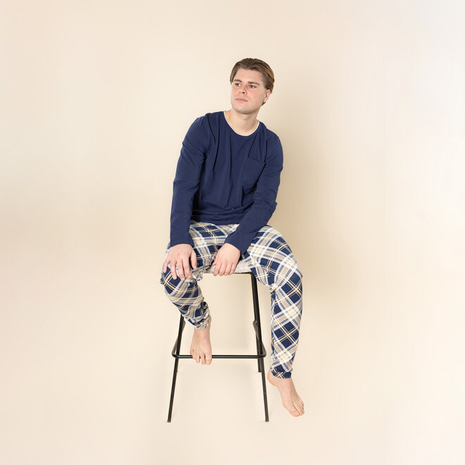 Charlie Choe Herren-Pyjama, marineblau, kariert