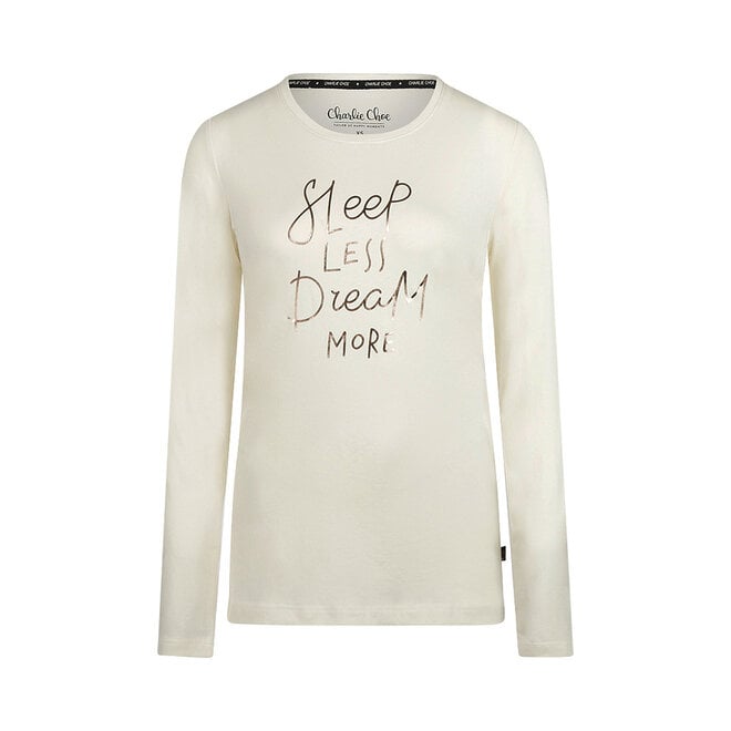 Charlie Choe Dames Pyjama Shirt Off White Tekst