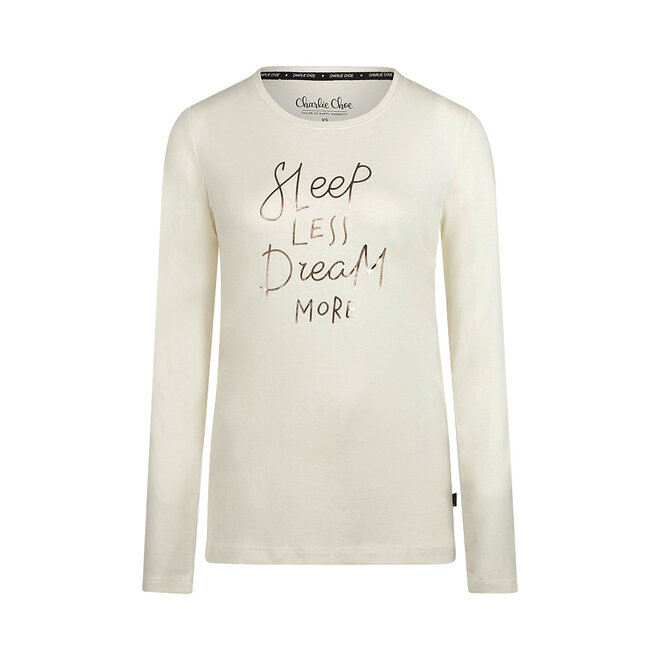 Charlie Choe Women’s Pyjama Top, Off-White with Text
