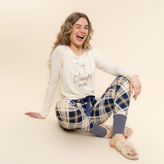 Charlie Choe Dames Pyjama Shirt Off White Tekst