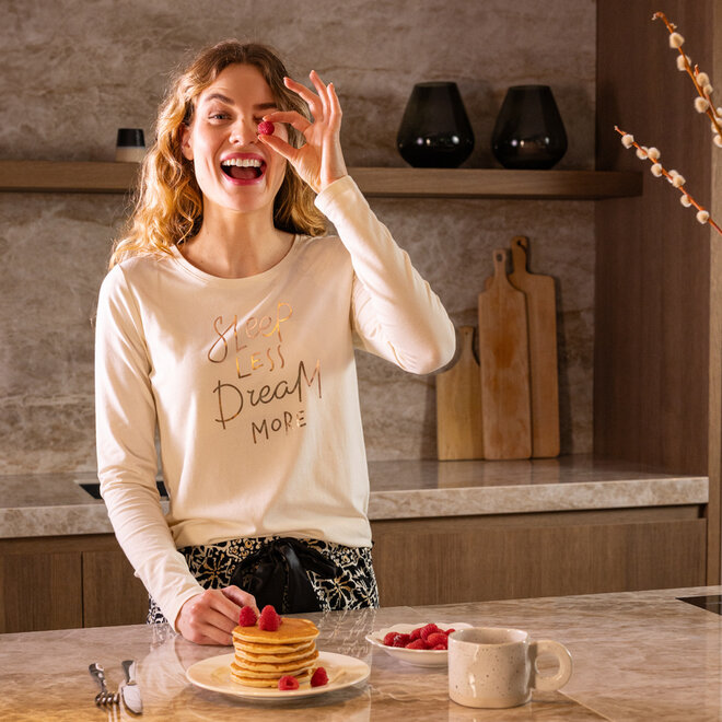 Charlie Choe Damen-Pyjama-Shirt, cremefarben, mit Aufdruck