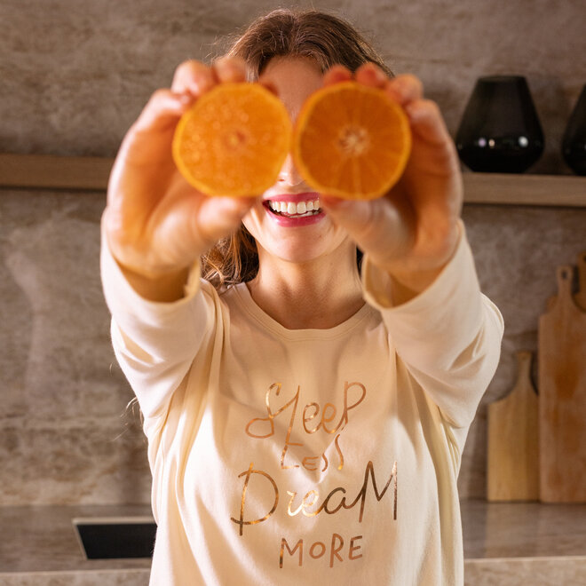 Charlie Choe Women’s Pyjama Top, Off-White with Text