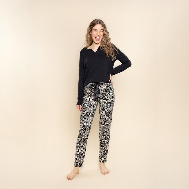 Charlie Choe Damen-Pyjama-Hose, Off-White mit schwarzen Blumen