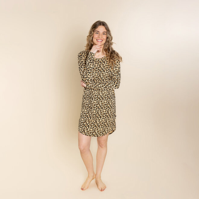 Charlie Choe Damen-Bigshirt, beige, mit Leopardenmuster