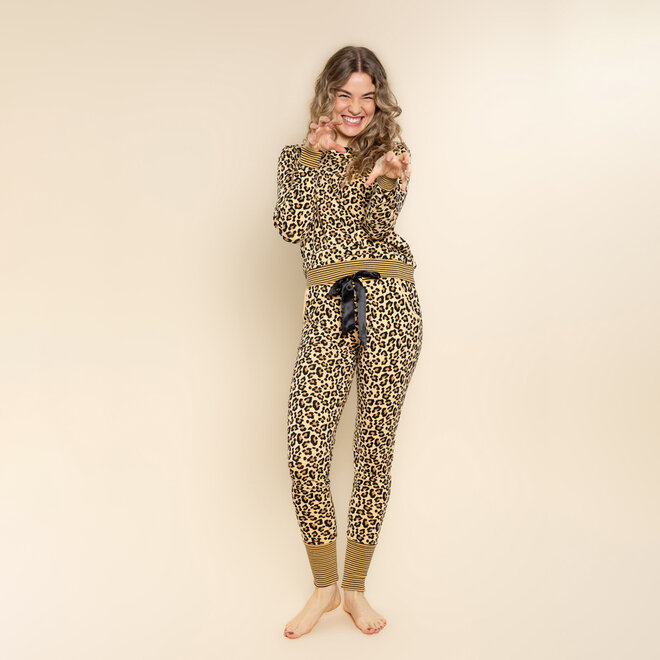 Charlie Choe Damen-Lounge-Hose, beige, mit Leopardenmuster
